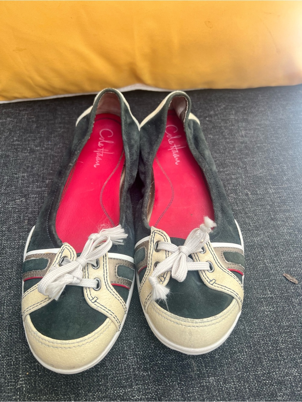 Cole Haan Green and Cream Lace-Up Flats